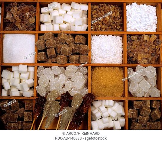 Several kinds of sugar cube sugar cane sugar sugar candy powdered sugar