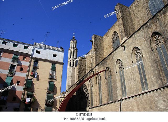 Spain, Europe, Catalonia, Barcelona, church, detail, wall, detail Gothic, Santa Maria del Mar, Parroquia, sculpture, monument