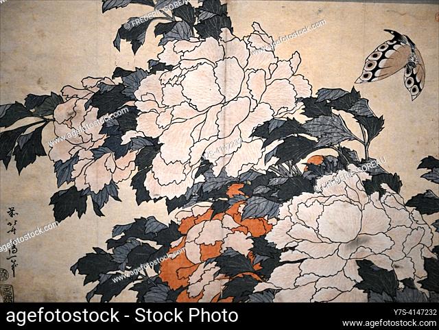 Woodblock print by Katsushika Hokusai, Tokyo National Museum, Hyokeikan Hall, Ueno Park, Honshu, Japan, Asia.  The woodblock print Helsinki by Katsushika...