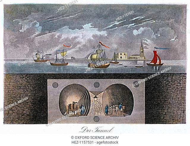 Thames Tunnel, c1830. The Thames Tunnel from Rotherhithe to Wapping was the most remarkable undertaking by the engineer and inventor Sir Marc Isambard Brunel...