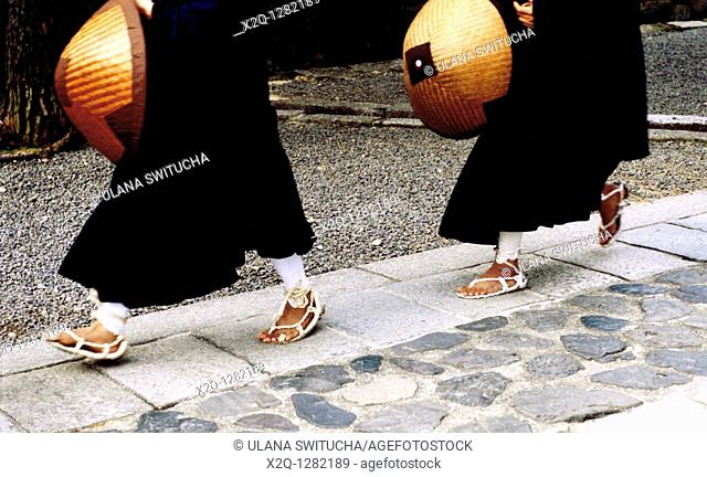 Shinto Monks wearing straw sandals at Daitokuji in Kyoto Japan