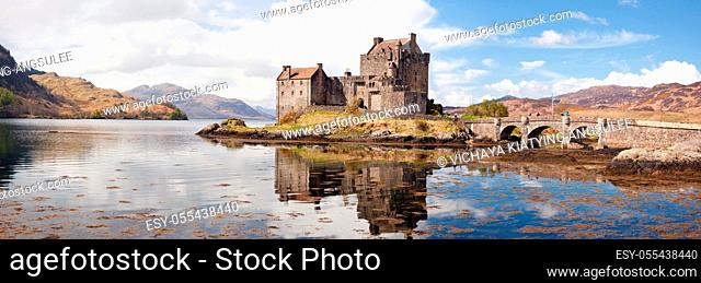 Panorama Reflection of Eilean Donan Castle, Highland Scotland