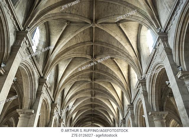 Interior of Notre Dame Cathedral of Le Havre. The nave. Le Havre, UNESCO World Heritage Site, Seine-Maritime Department, Normandy, France, Europe