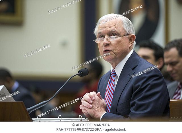 Attorney General of the United Sates, Jeff Sessions, testifies before the United States House of Representatives Judiciary Committee during an oversight hearing...