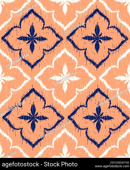 Vector seamless pattern design with ikat ornaments, repeat background for web and print