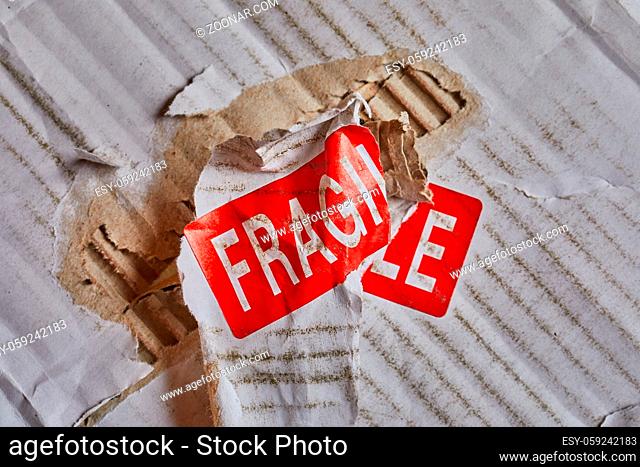 Fragile stamp on a delivery pack