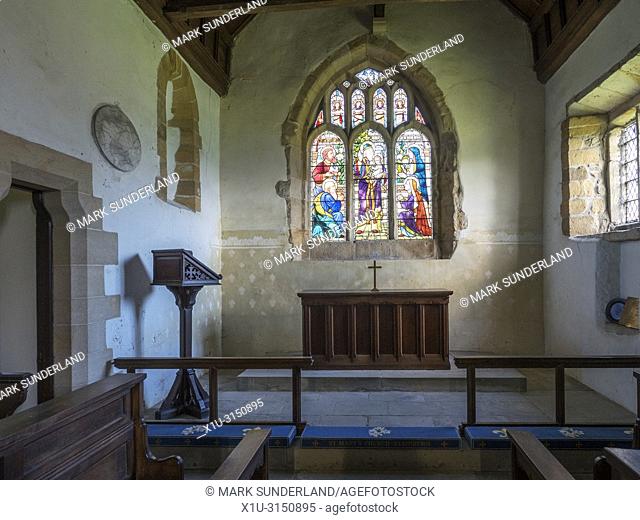 Interior of the historic church of St Mary at Stainburn near Harrogate North Yorkshire England