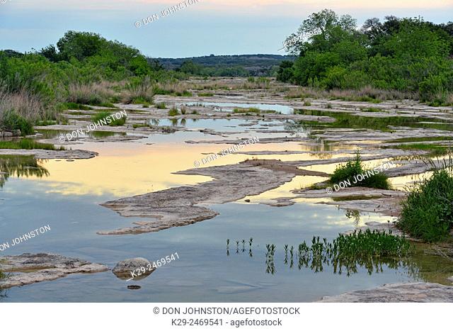 Pedernales River near dusk, Johnson City, Texas, USA
