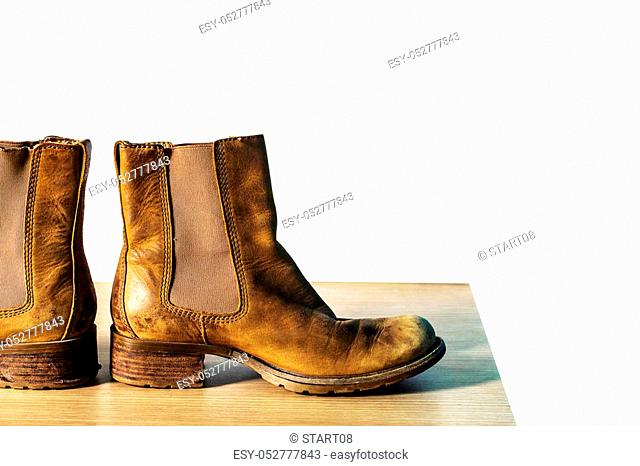 Leather shoes on the wood with a white background