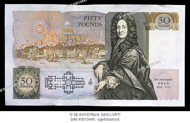 50 pounds banknote, 1981-1996, reverse, Christopher Wren (1632-1723). England, United Kingdom, 20th century