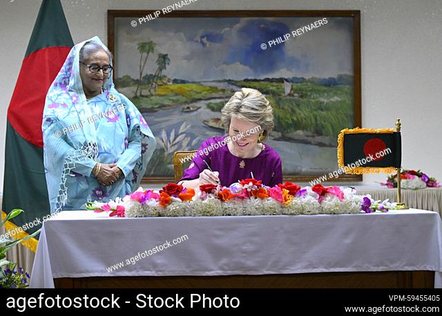 Bangladesh prime minister Sheikh Hasina Wazed and Queen Mathilde of Belgium pictured during a meeting in Dhaka, Bangladesh on Wednesday 08 February 2023