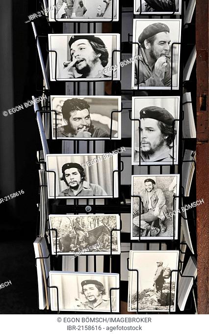 Postcards in a rack, pictures of Che Guevara, Cuba, Greater Antilles, Caribbean, Central America, America