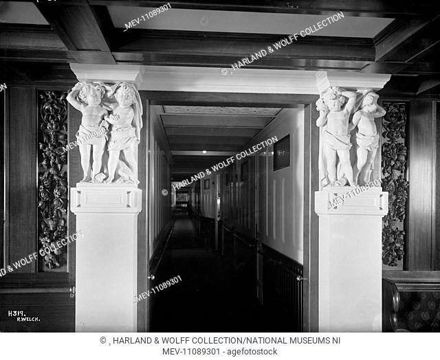 Cherubic figures and doorway of a first class public room. Ship No: 317. Name: Oceanic. Type: Passenger Ship. Tonnage: 17274. Launch 14 January 1899