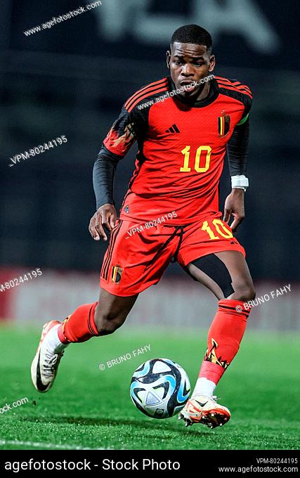Belgium's Eliot Matazo pictured in action during the match between the U21 youth team of the Belgian national soccer team Red Devils and the U21 of Scotland