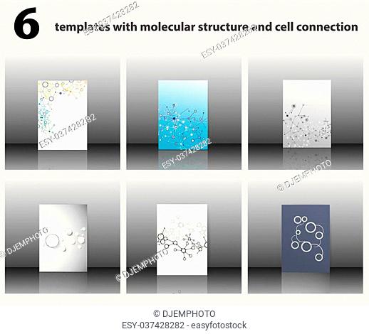 Molecular structures and cell connection. Six templates. Vector