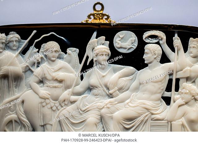 A copy of the ""Gemma Augustea"" can be seen at the LWL Roman Museum in Haltern am See, Germany, 28 September 2017, The ""Gemma Augustea"" is the largest and...