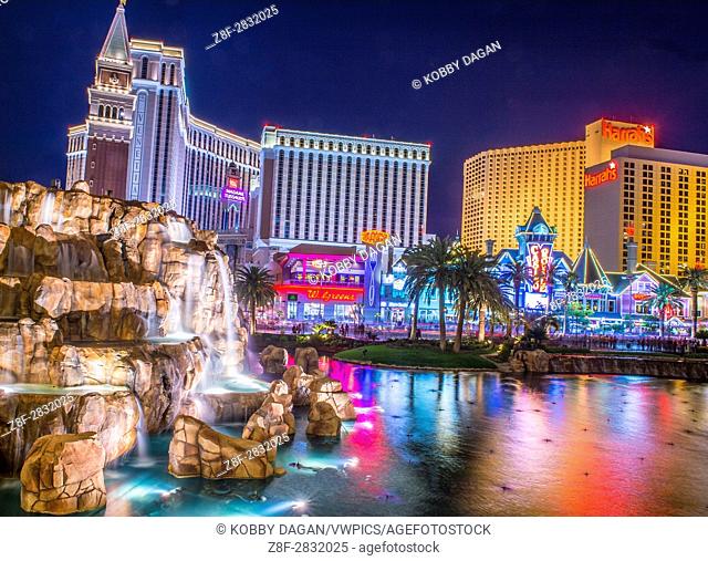 View of the strip in Las Vegas. The Las Vegas Strip is an approximately 4. 2-mile (6. 8 km) stretch of Las Vegas Boulevard in Clark County, Nevada