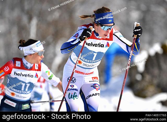 Ebba ANDERSSON (SWE) in the lead, action. Cross Country Women 30 km Mass Start Classic, women's cross-country skiing, mass start, classic on March 6th, 2021