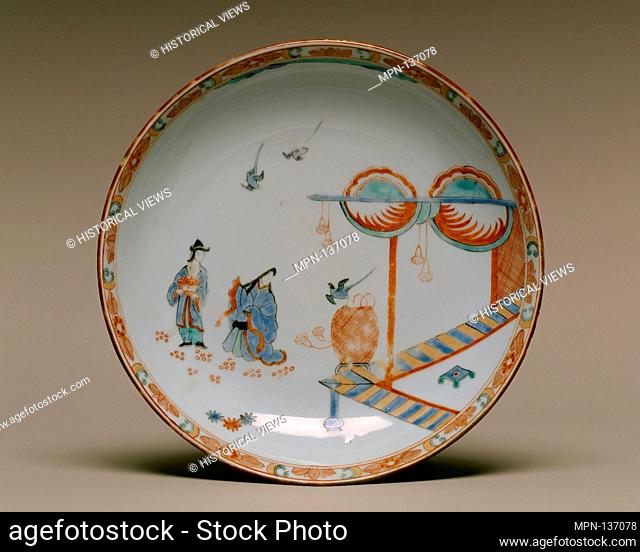 Dish with Japanese court woman and birds. Date: early 18th century, decoration ca. 1750; Culture: Chinese with Dutch decoration; Medium: Hard-paste porcelain...