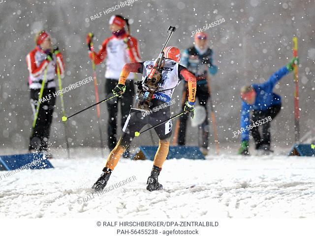 Biathlete Benedikt Doll of Germany in action during the Mixed Relay competition at the Biathlon World Championships in Kontiolahti, Finland, 05 March 2015