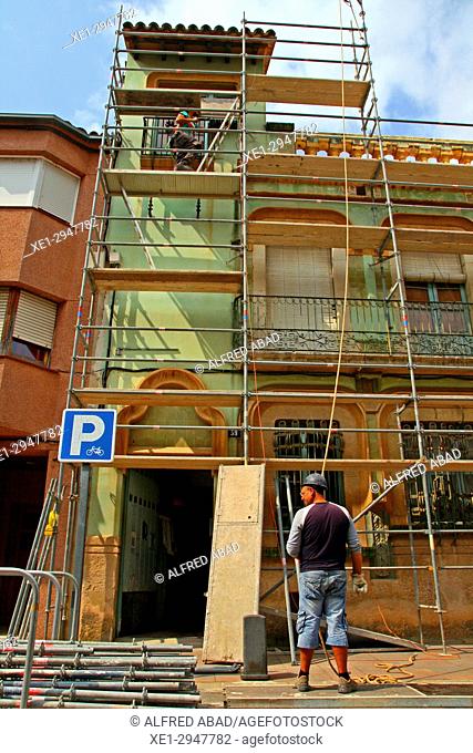 scaffolding, restoration in Les Antigues Escoles, Sarria de Ter, Girona, Catalonia, Spain