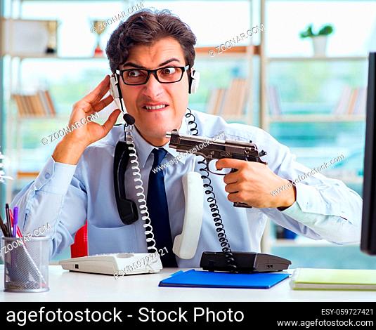 The unhappy angry call center worker frustrated with workload