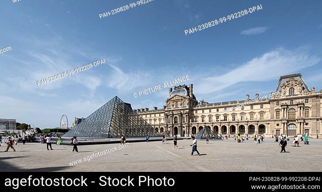 SYMBOL - 23 August 2023, France, Paris: Exterior shot of the Louvre Museum. Photo: Silas Stein/dpa. - Paris/Paris/France