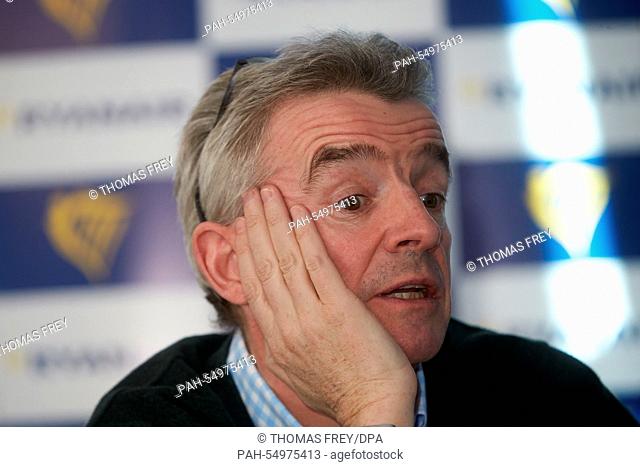 Michael O'Leary, CEO of the Irish low-cost airline Ryanair, speaks at a press conference at Hahn Airport in Lautzenhausen,  Germany, 13 January 2015