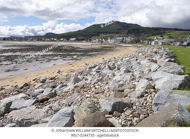 General view of the seafront of the coastal town of Golspie in Sutherland Scotland UK