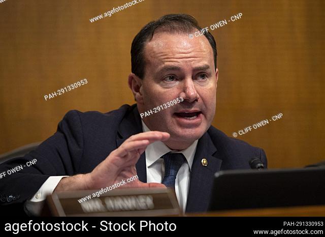 United States Senator Mike Lee (Republican of Utah) question a witness during the Senate Judiciary Subcommittee on Competition Policy, Antitrust