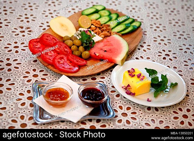 Persian breakfast in a cafe in Tehran, Iran