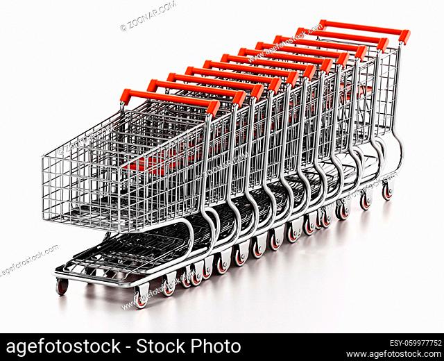 Stack of shopping carts isolated on white background. 3D illustration