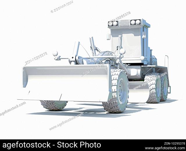 3d render: White Motor Grader Road Construction Industrial Machine