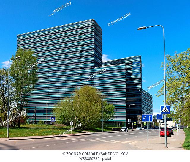 VILNIUS, LITHUANIA - MAY 14, 2017: The new modern building of DNB bank in the capital. Bank has approx. 3, 100 employees, 930