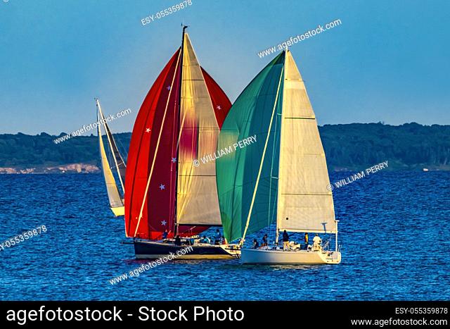 Colorful Sailboats Spinnakers Racing Padanaram Harbor Buzzards Bay Dartmouth Masschusetts