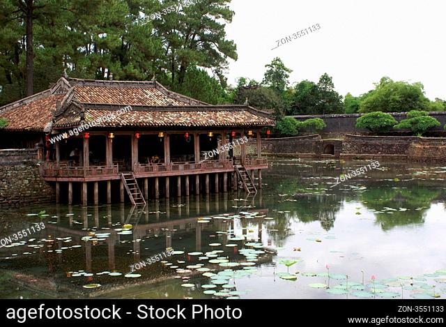 Psavilion on the lake in tomb complex Tu Duc near Hue, Vietnam