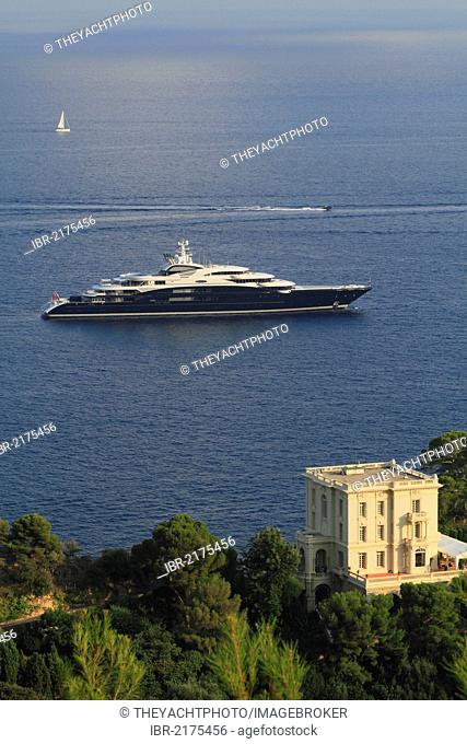 Motoryacht Serene, 133.9m, built in 2011 by yacht builder Fincantieri Yachts and owned by Yuri Scheffler, Côte d'Azur, off Monaco, Mediterranean, Europe