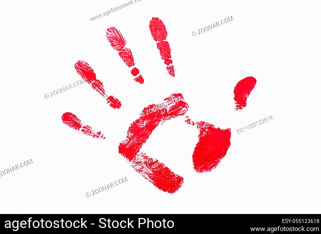 Red hand print on white isolated