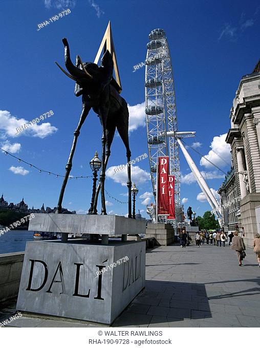 The Space Elephant by Salvador Dali beside the London Eye, London, England, United Kingdom, Europe