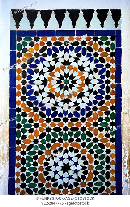 Zellige Tile decorative panels. The Petite Court, Bahia Palace, Marrakesh, Morroco