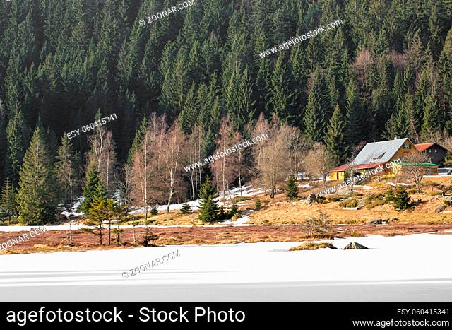 Winter landscape at the small Arbersee in Bavaria