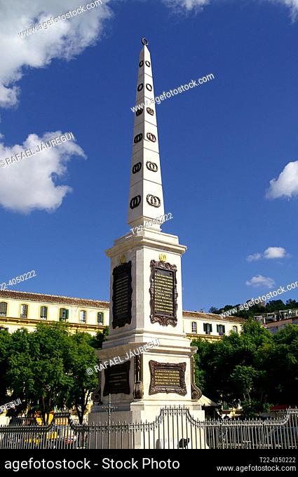 Malaga (Spain). Obelisk erected in honor of José María de Torrijos y Uriarte in the Plaza de la Merced