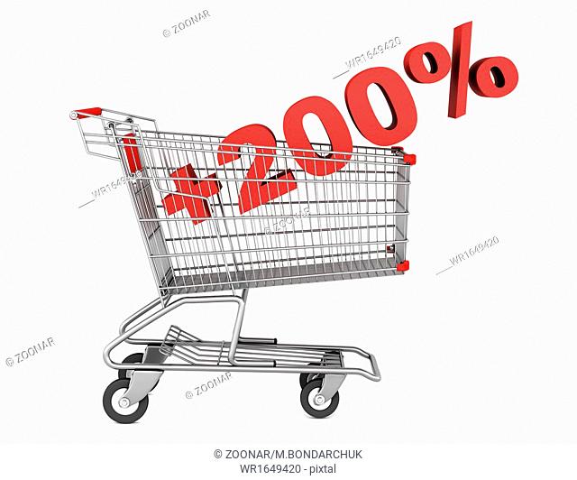 shopping cart with plus 200 percent sign isolated