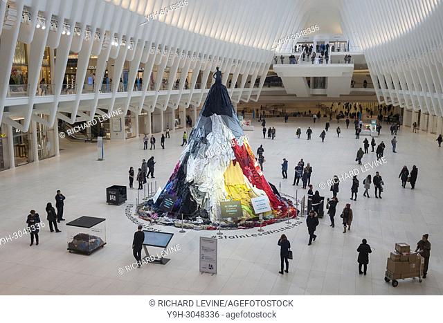 A 26 foot-tall installation comprised of thousands of articles of used clothing is seen in the Oculus of Westfield World Trade Center on Tuesday, February 6