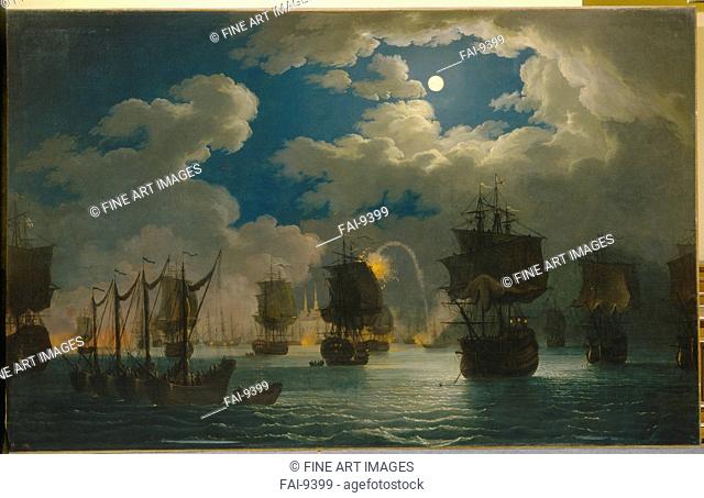 The naval Battle of Chesma on the night 26 July 1770. Hackert, Jacob Philipp (1737-1807). Oil on canvas. German Painting of 18th cen. . 1772