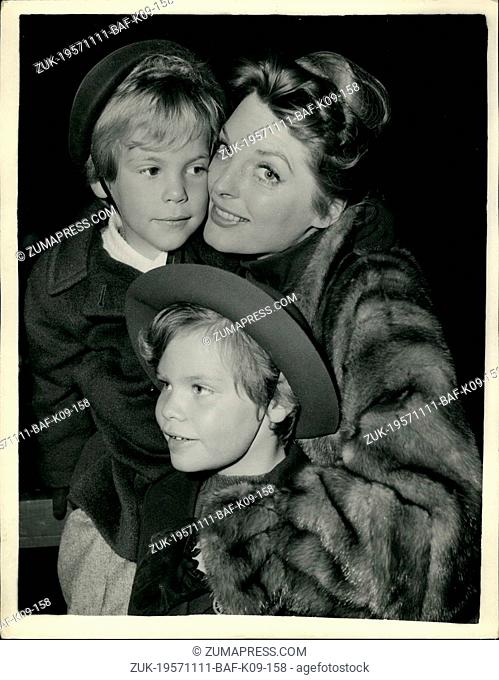 Nov. 11, 1957 - American Singing Star Arrives In London julie london At paddington: Julie London popular American singing star and her two children Lisa (5) and...