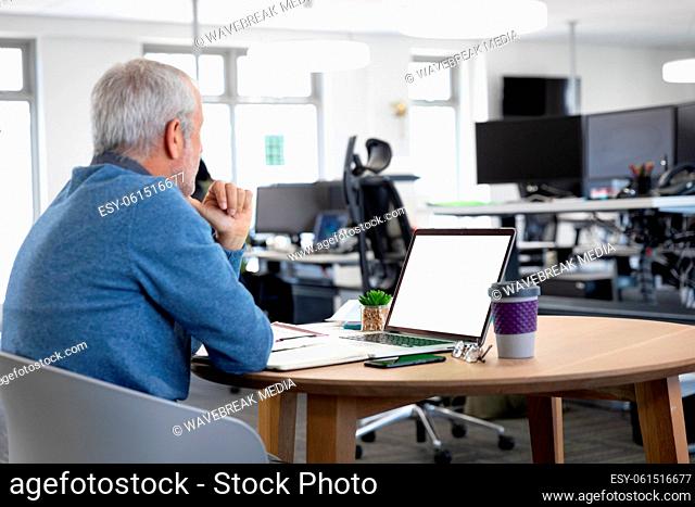 Senior businessman using laptop at modern office