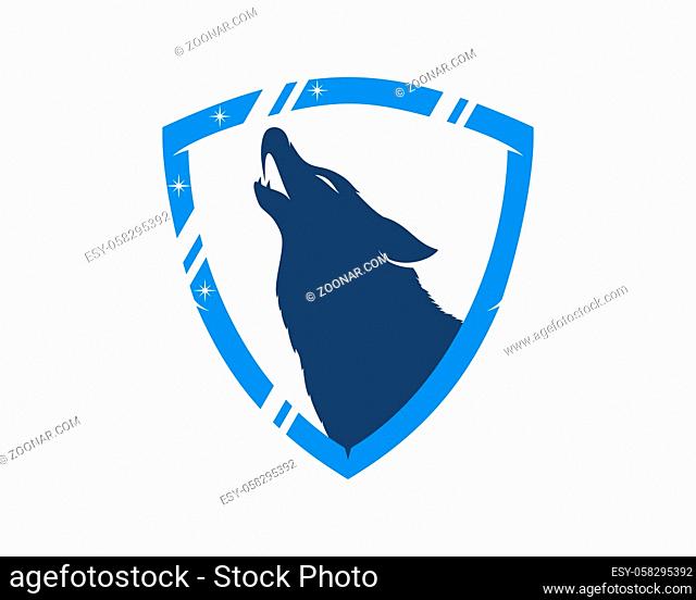 Roaring wolf inside the shining blue shield