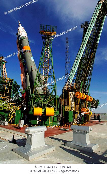 The Soyuz TMA-6 vehicle rolled to its launch pad at the Baikonur Cosmodrome in Kazakhstan on April 13, 2005 in preparation for its launch April 15 (Kazakhstan...