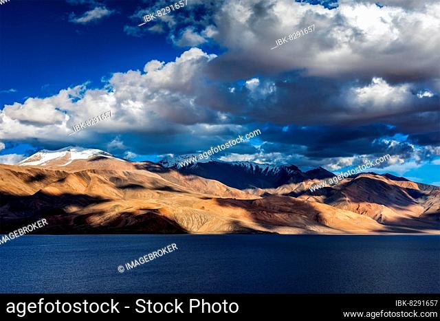 Himalayan lake Tso Moriri on sunset, Korzok, Ladakh, India, Asia